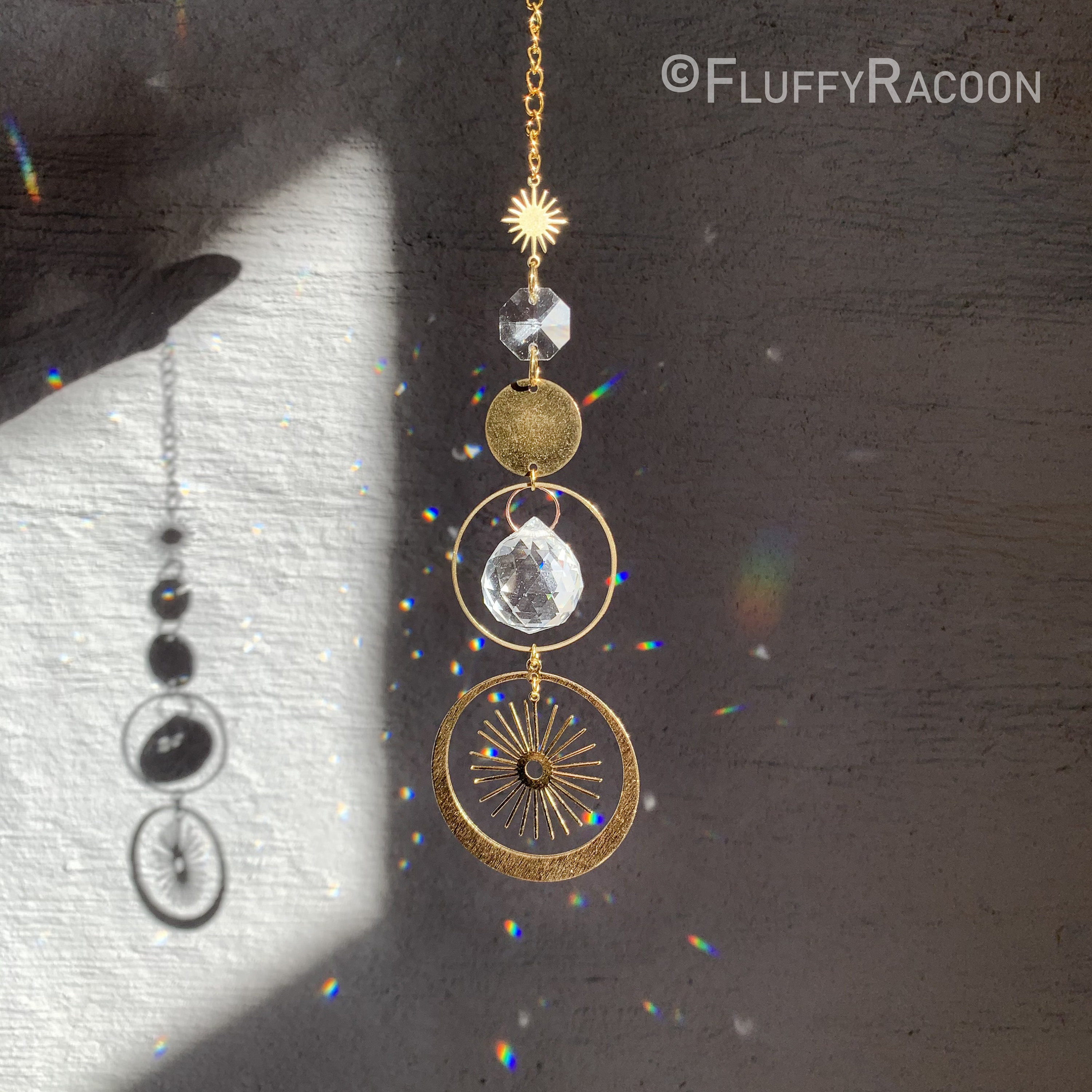 Handmade Crystal Suncatcher Sun Symbol Golden Celestial Etsy