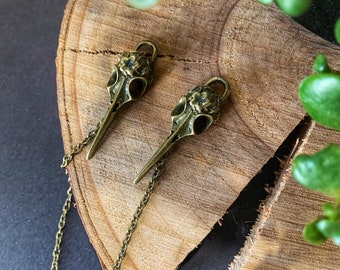 Broche de colar estilo vintage pássaro caveira corvo em cor bronze antigo