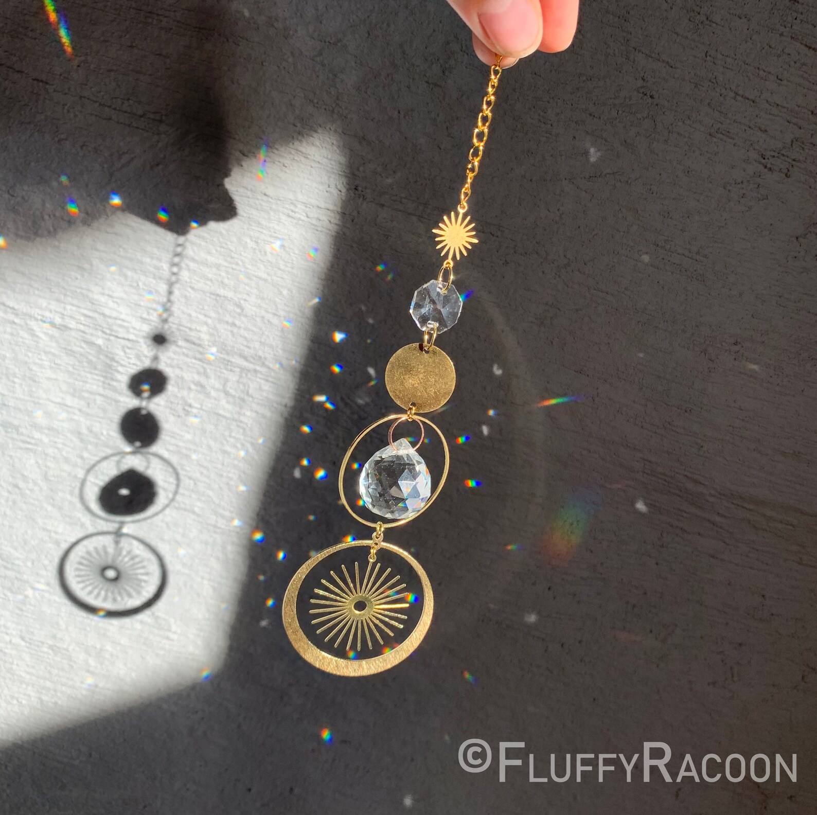 Handmade Crystal Suncatcher Sun Symbol Golden Celestial Etsy