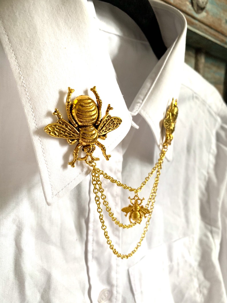 Insectology Sweather Chain California Bee Collar Chain Gold Color Insect Bug Bee Collar Brooch Queen Bee