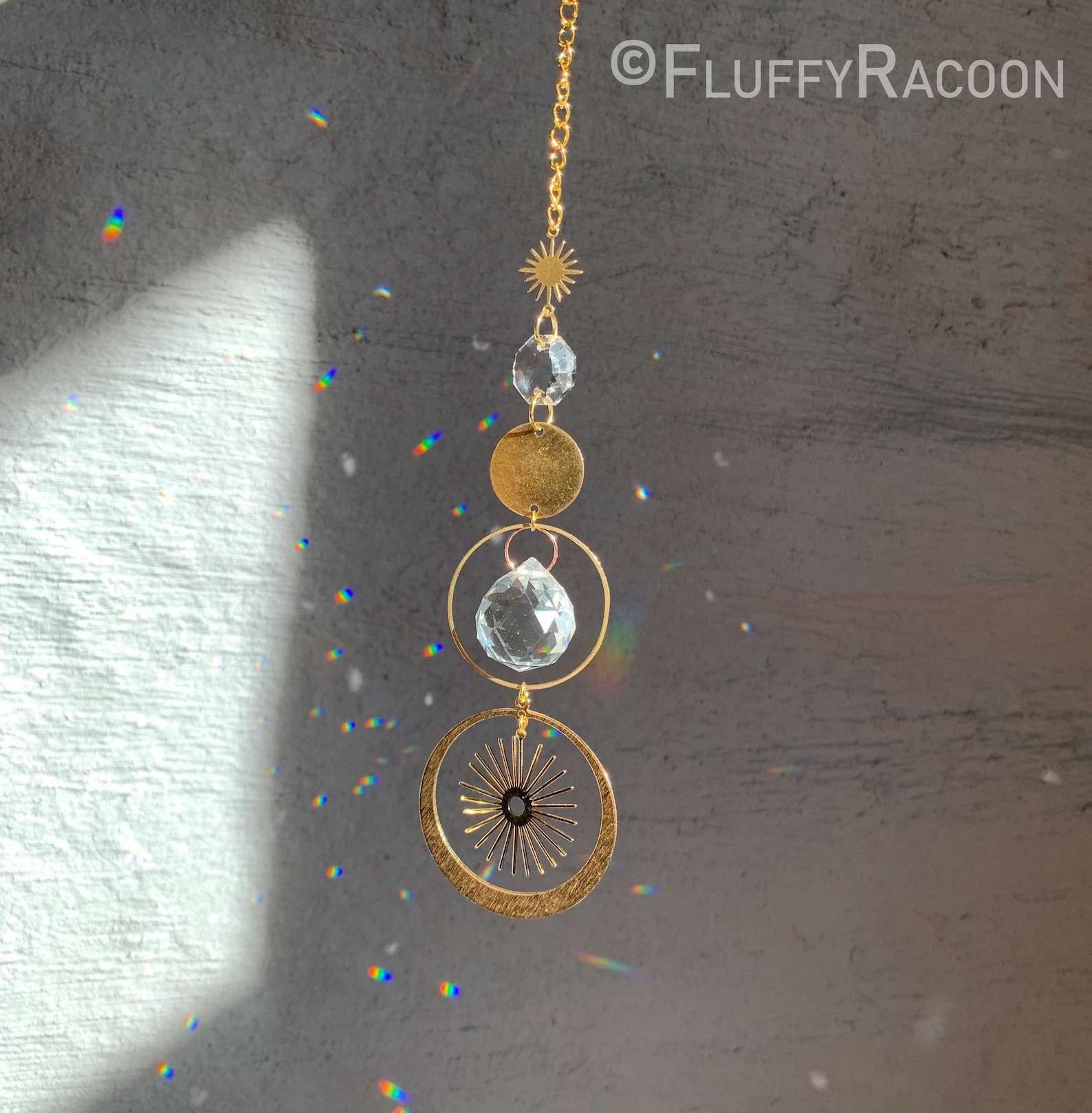 Handmade Crystal Suncatcher Sun Symbol Golden Celestial Etsy