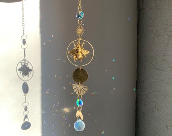 Suncatcher Raamdecoratie Zonvangend ornament, raam hangend kantoor aan huis, Good Wibes Energy Gemstone, Golden Sun Bee Prism Ball Rainbow