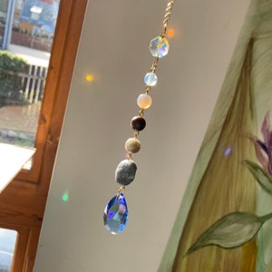 Suncatcher Window Decor Sun Catching Ornament, Window Hanging Home Office, Good Wibes Energy Gemstone, Raw Druzy Agate Opalite Labradorite
