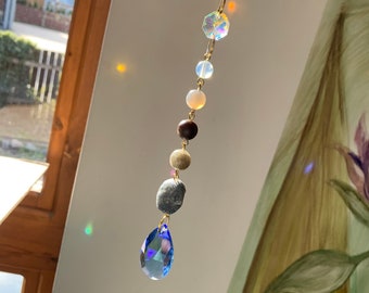 Suncatcher Window Decor Sun Catching Ornament, Window Hanging Home Office, Good Wibes Energy Gemstone, Raw Druzy Agate Opalite Labradorite