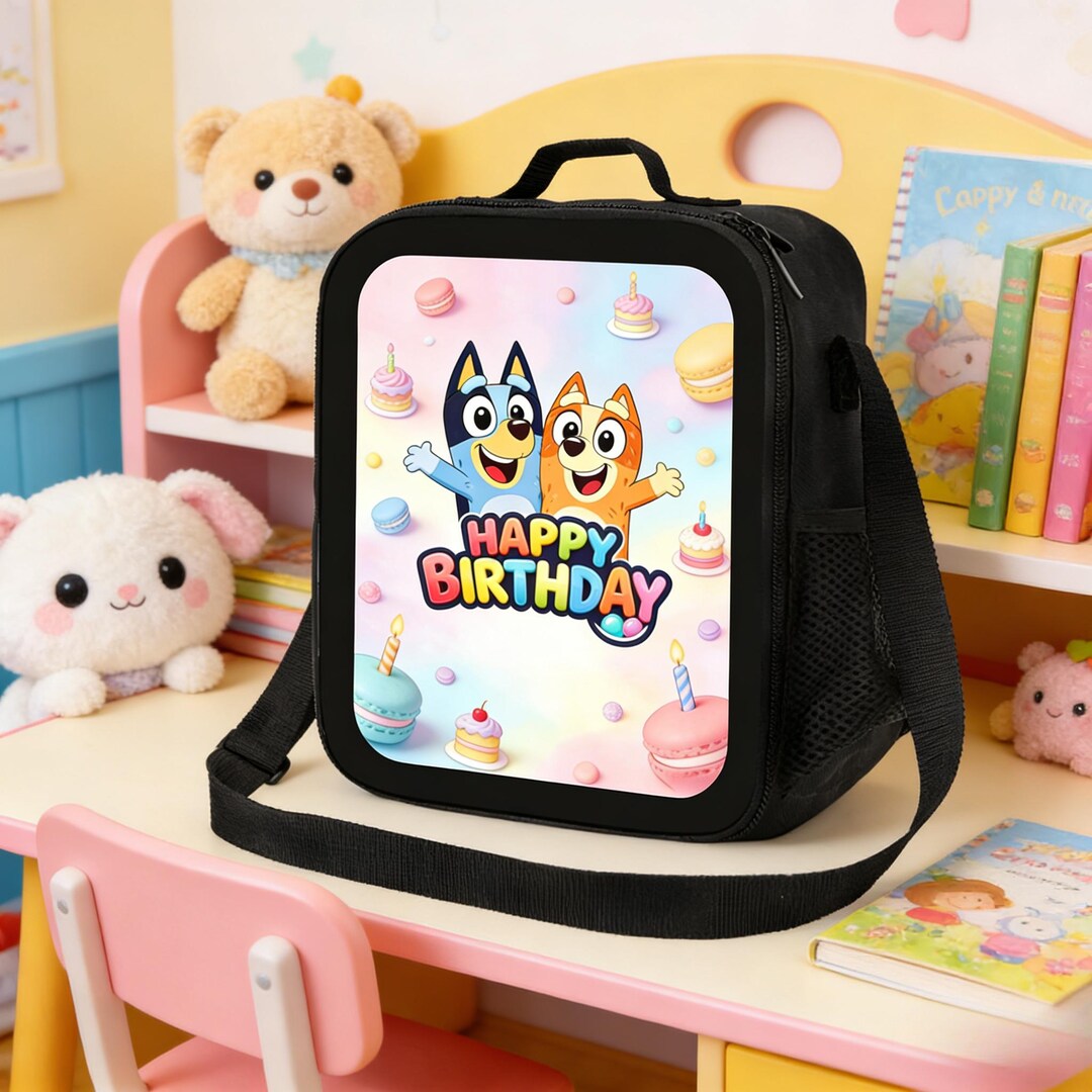 Bluey and Bingo Happy Birthday Insulated Lunch Bag, Kids Party Meal Box ...
