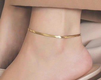 Flat Snake Chain Anklet Minimalist Gold Women Ankle Bracelet Jewelry