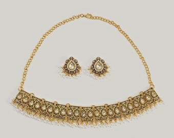 Etoivie Vintage Jewelry Set White Rhinestone Drop Necklace & Water Drop Earrings
