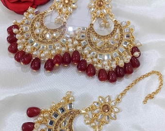 Golden Tikka and Earrings Set For Women _ New Collection