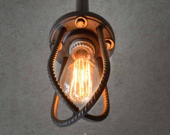 Ceiling Light, Pendant light, Industrial. Steampunk. Rebar.