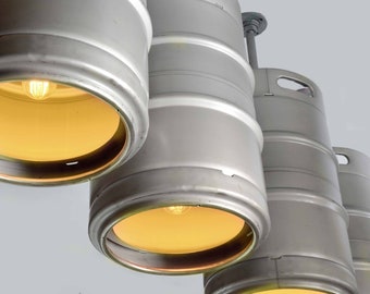 Beer Keg Light, Keg lighting, Pendant light. Stainless steel barrel. Industrial. 50 Liter. 1/2 Barrel.