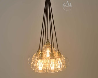 7 Beer Mug Cluster Pendant Light. Chandelier. Edison.