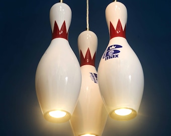 3 Bowling pins. Pendant Light. LED bulbs.