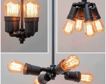 Pendant Light. Adjustable Industrial Style Ceiling Light. 4 Lamp Holders.