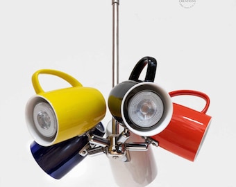 Coffee Mug Pendant Light. Chandelier.