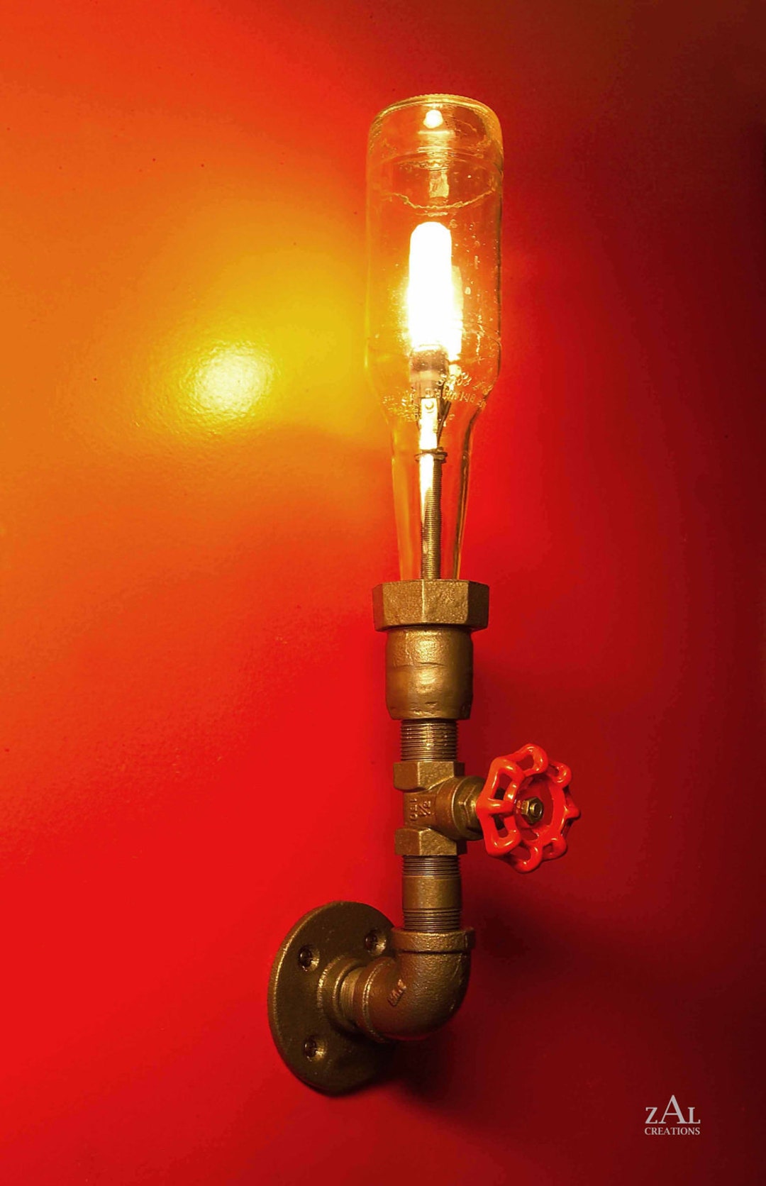 Wall Light. Lamp. Beer Bottle, Plumbing Pipe & Fittings. Wall Light