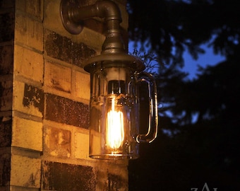 Aplique, jarra de cerveza, aplique de pared. Lámpara. con bombilla Edison estilo vintage. Resistente al clima.