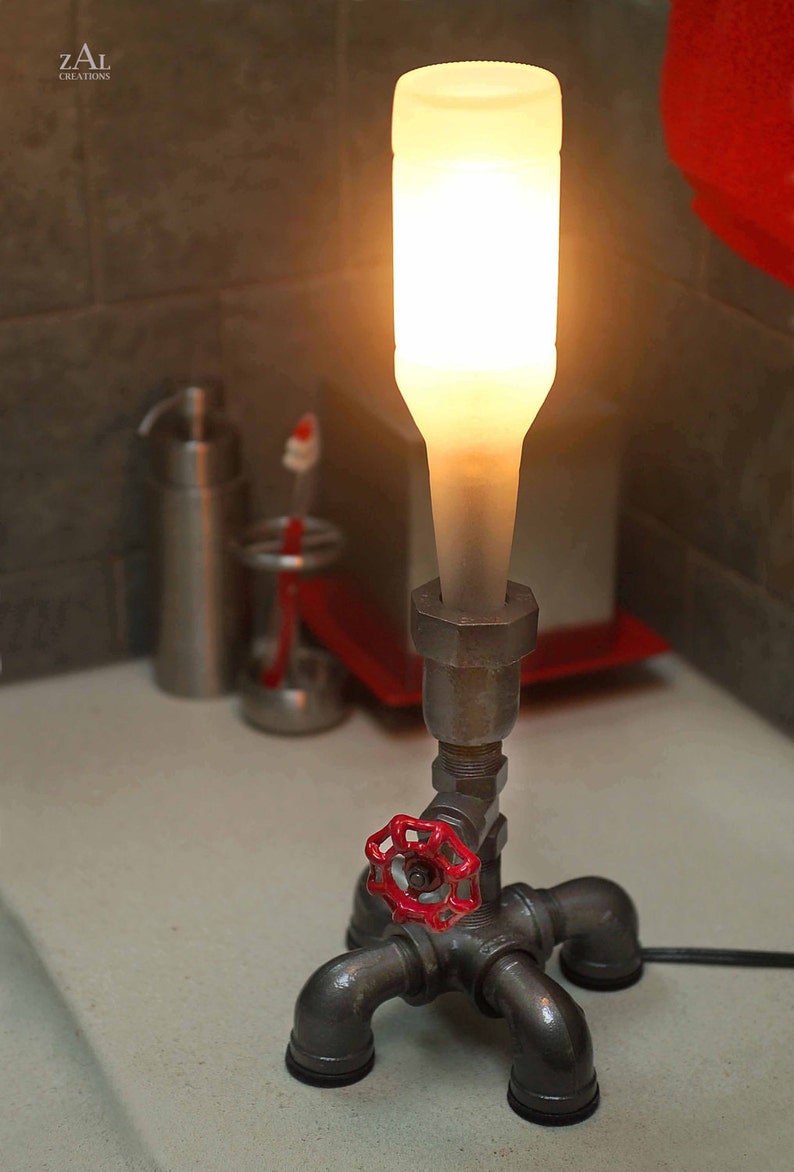 Bedside Lamp. Beer bottle, Plumbing pipe & fittings. Night light. Accent light. Table lamp. image 1