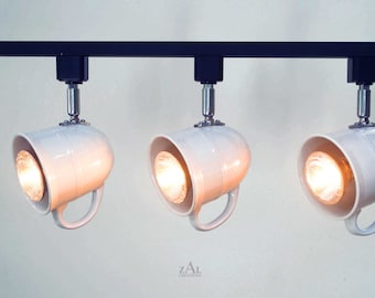 Track Lighting Fixture, Coffee mug, Tea cup. 3 Track lights & Track.