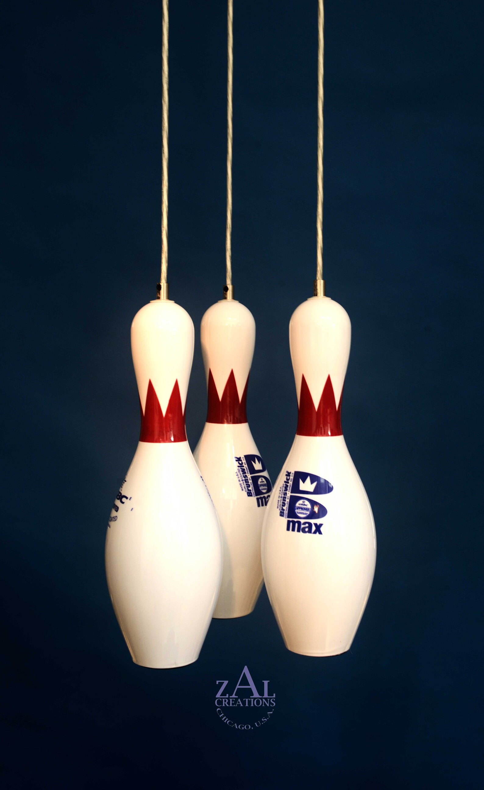 3 Bowling pins. Pendant Light. LED bulbs. Etsy