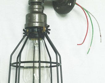 Industrial Sconce, Wire cage Wall Light, with vintage style Edison bulb.