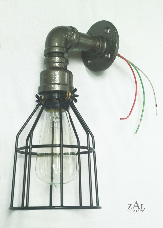 Industrial Sconce, Wire cage Wall Light, with vintage style Edison bulb.