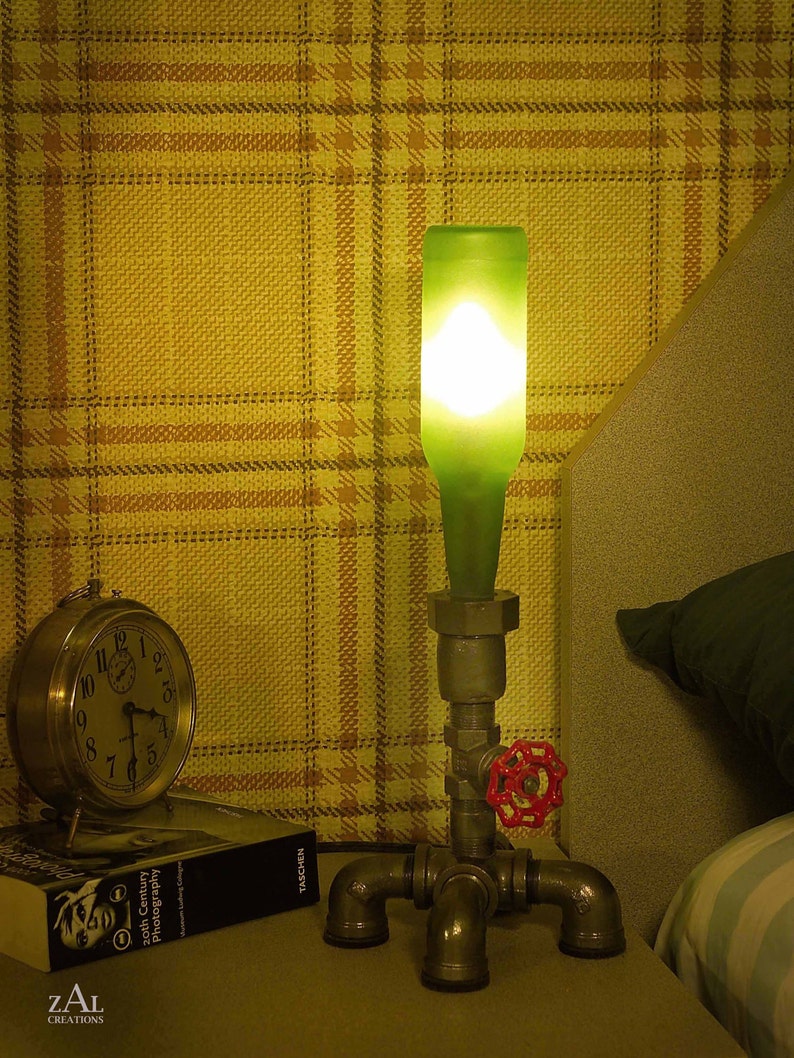 Bedside Lamp. Beer bottle, Plumbing pipe & fittings. Night light. Accent light. Table lamp. image 2