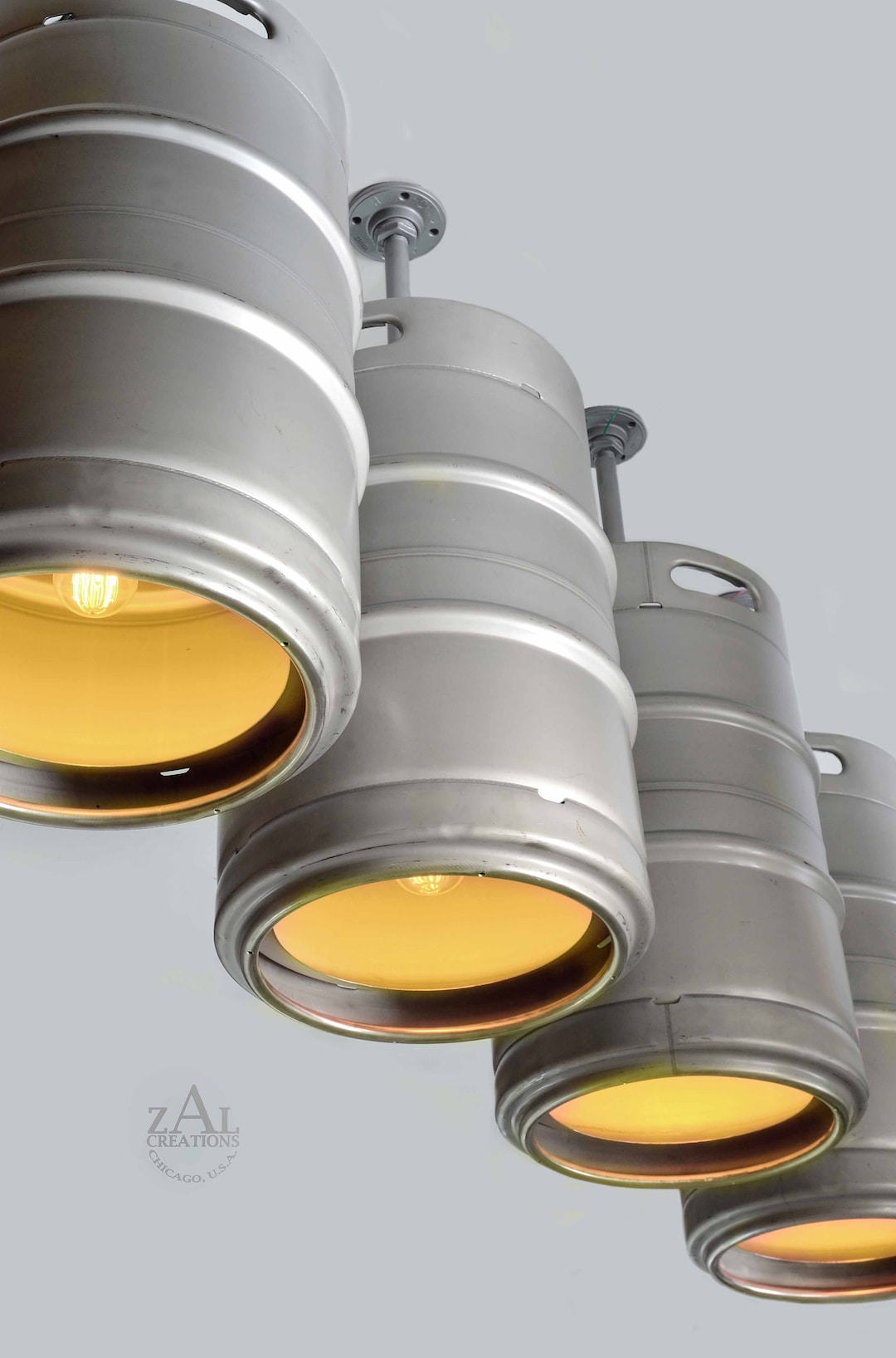 Beer Keg Light, Keg Lighting, Pendant Light. Stainless Steel Barrel