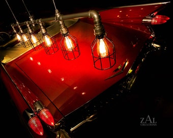 Pendant Light, Wire cage, Industrial Suspension light with vintage style Edison bulbs.