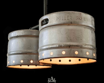 Beer Keg Light, Keg lighting, Pendant light. Stainless steel barrel. Industrial. Island light.