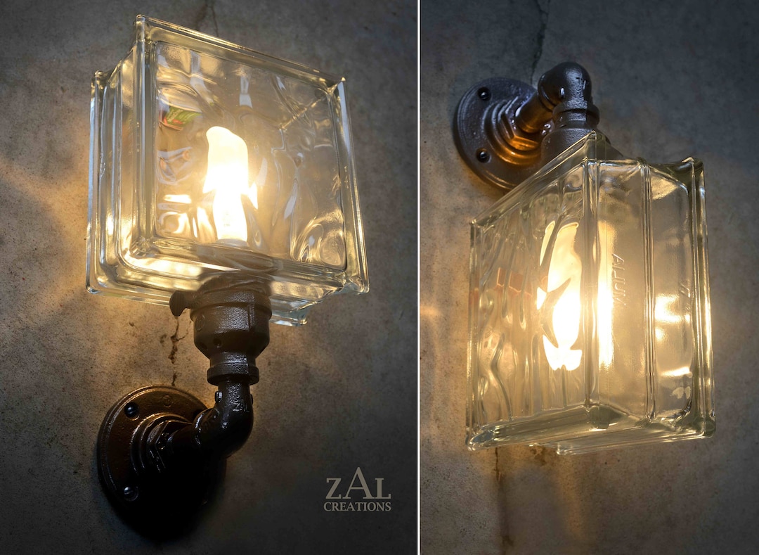 Wall Light, Single Glass Block Sconce. Etsy
