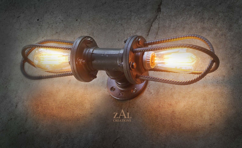 Rebar Sconce. Wall Light. Ceiling Light. Vanity Light. Industrial.Edison Steampunk image 1