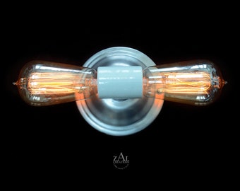 Double bulb Wall Sconce. Flush mount Ceiling / Wall Light. Steel, Steampunk, Industrial, Edison.