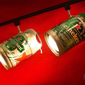 Giant Track lights made from Beer kegs. Beer cans.