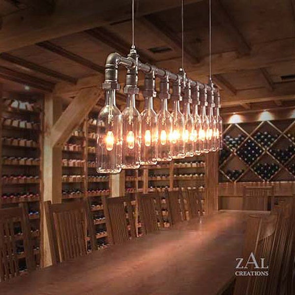 Pendant Light. Wine, Beer Bottles, Suspension Lamp.