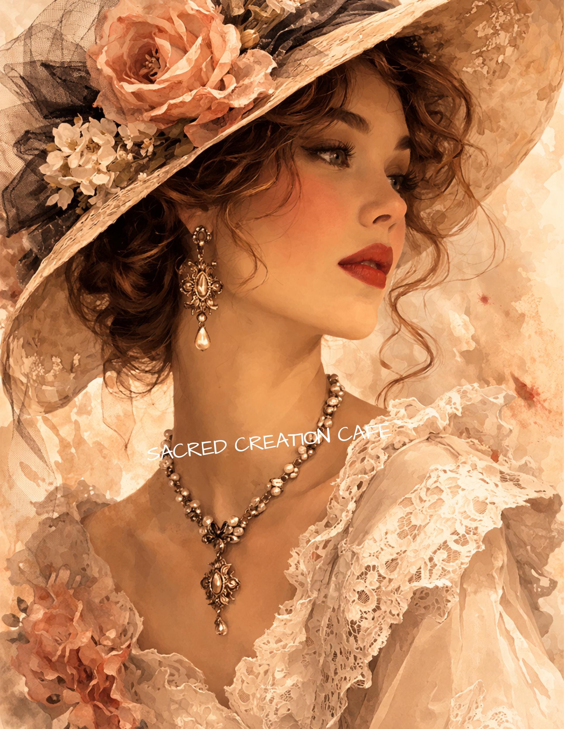 Vintage Victorian Lady With Rose Hat Printable Wall Art – Edwardian ...