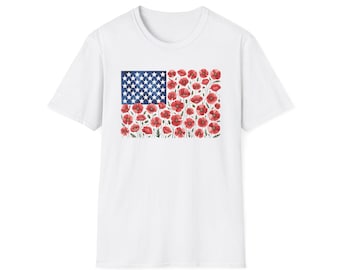 Mohnblumen T-Shirt mit amerikanische Flagge