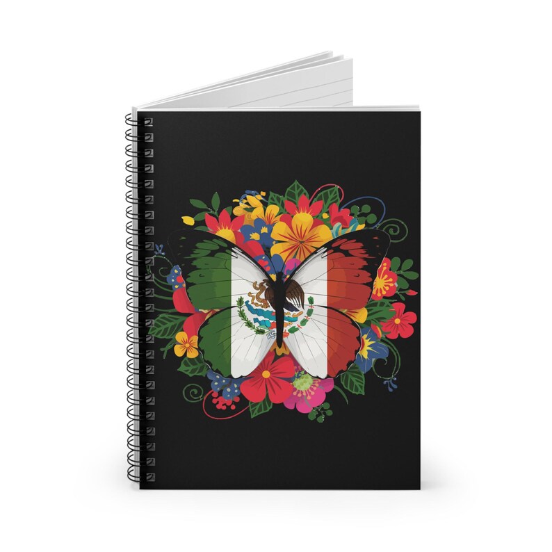 Mexican Notepad Mexican Flag Butterfly Notebook | Spiral Ruled Notebook, Floral Mexico ...