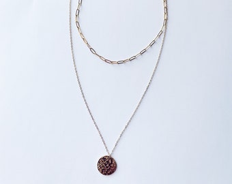 Gold Chain Necklace Set | Paperclip Chain and Textured Coin Necklace