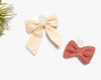 Summer Bow Clip Set - Corduroy & Linen Bow Clips - Corduroy Clips - Gift for Girl - Pinks - Girly Girl