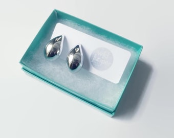 ChunkySilver Plated Teardrop Studs - 25mm Statement Earrings - Everyday Minimalist Jewelry - Silver Teardrops