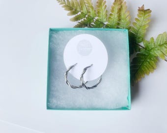 Silver Twisted Hoop Earrings | Minimalist Silver Hoops | Modern Statement Earrings | Lightweight Twisted Hoops | Everyday Jewelry