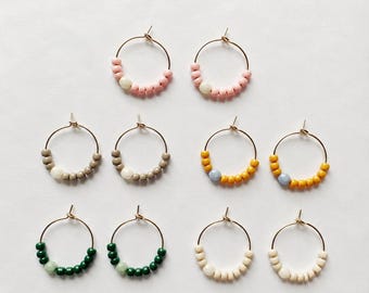 Beaded Hoop Earrings, Gold Filled Hoop Earrings, Minimalist Everyday Earrings, Dainty Seed Bead Hoops, Neutral Fall Jewelry, Gift for Her