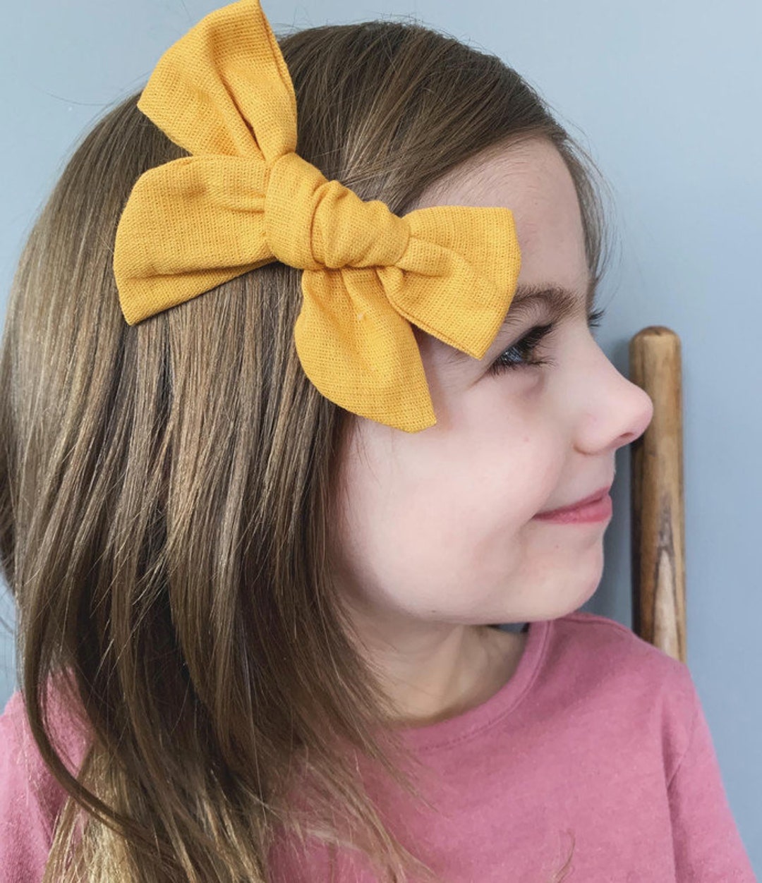Mustard Linen Hair Bow Clip Girl Hair Bows Bow for Baby Etsy