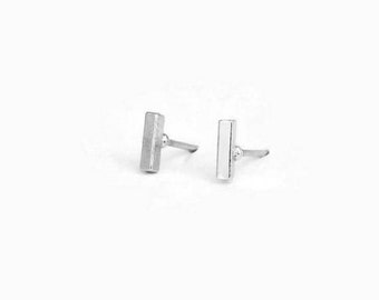 Tiny Silver Bar Stud Earrings | Minimalist Silver Earrings | Dainty Everyday Jewelry | Hypoallergenic Stainless Steel Bar Studs