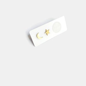 Moon Star Earrings Gold . Gold Studs image 5