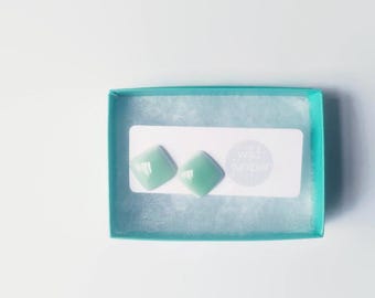 Mint Modern Chunky Stud Earrings - 15mm Acrylic Ceramic Style Earrings, Minimalist Jewelry, Everyday Wear