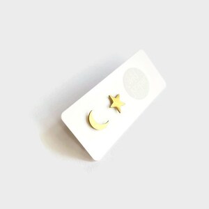 Moon Star Earrings Gold . Gold Studs image 6