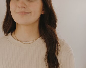 Delicate Gold Chain Necklace - Delicate Gold Filled Tiny Paperclip Chain Necklace