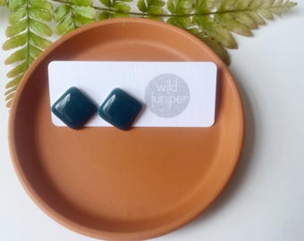 Acrylic Ceramic-Style Deep Teal Modern Chunky Stud Earrings - 15mm Minimalist Statement Jewelry