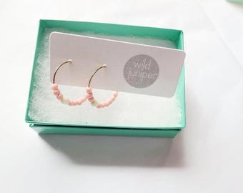 Pale Pink Beaded Hoop Earrings | Minimalist Everyday Earrings | Dainty Gold Hoops | Gold Filled Hoop Earrings | Blush Pink Seed Bead Hoops